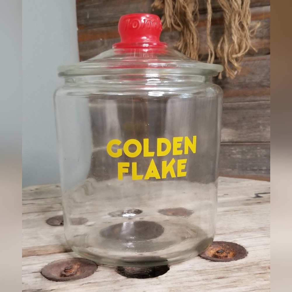 Antique Golden Flake Large Glass Jar